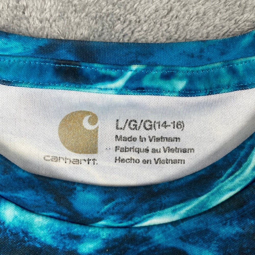 Carhartt Kids L 14-16 Fishing Shirt Blue Mossy Oak Elements Aqua Performance Tee - Picture 3 of 9
